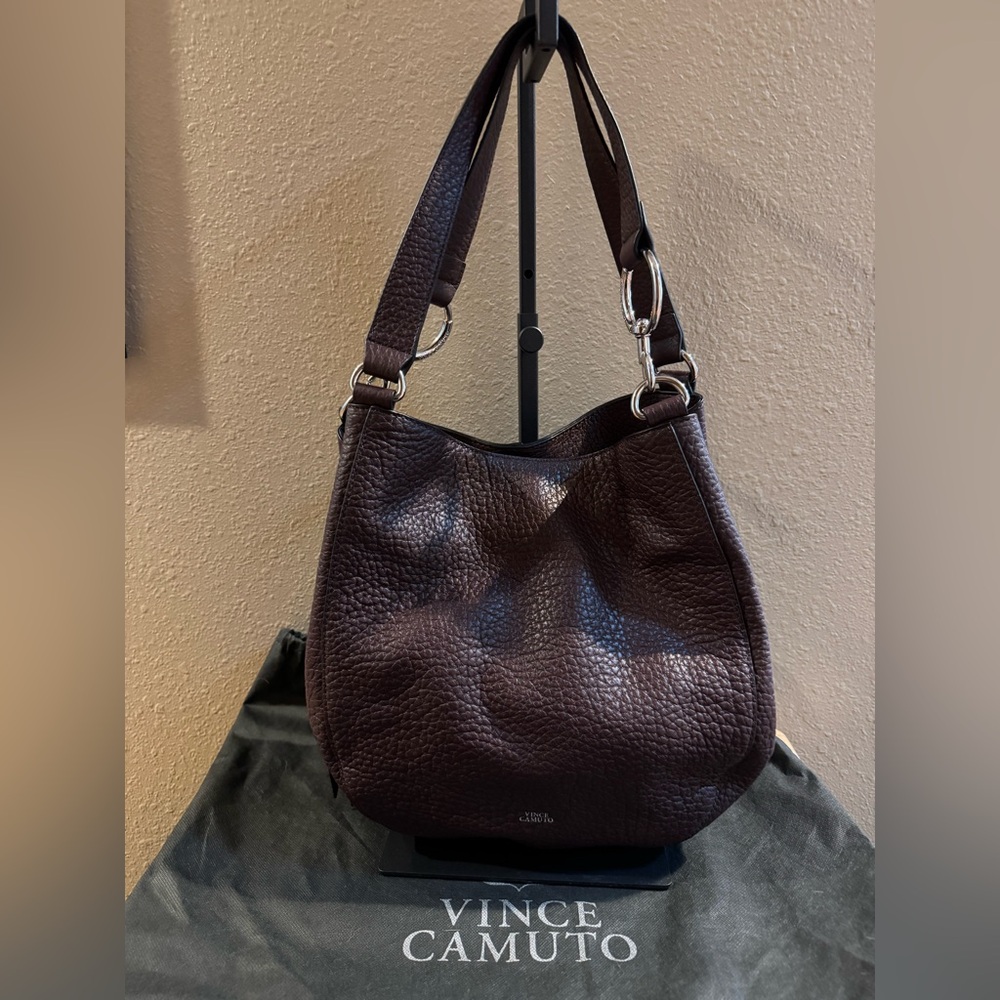 Vince Camuto Pebble Leather 3 Compartment Bag - Black Cherry Color